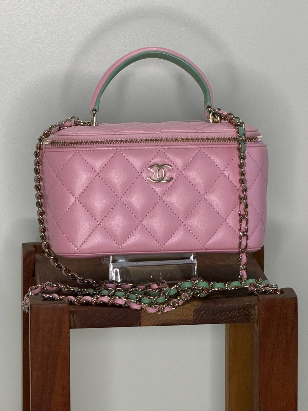 CHANEL Pink Quilted Vanity Crossbody with Chain Strap